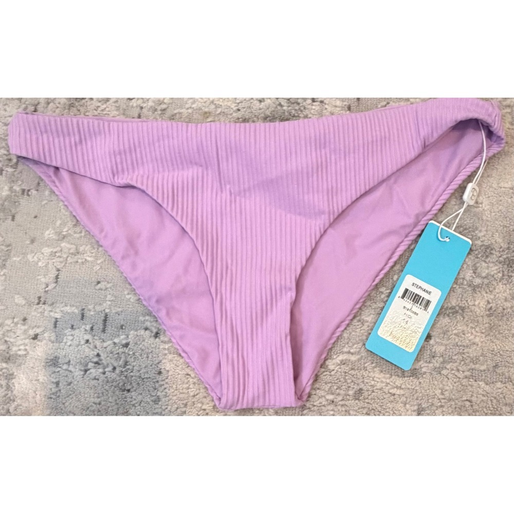 Beach Bunny‎ Stephanie Bikini Bottom Lavender Ribbed Midi Swimwear Size 14